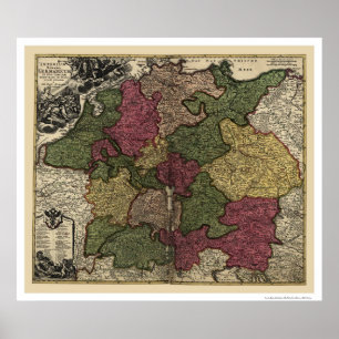 Pôster Mapa adiantado 1710 de Alemanha