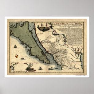 Pôster Mapa adiantado 1712 de Califórnia & de México
