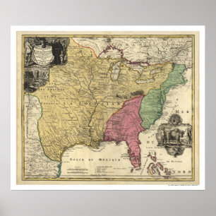 Pôster Mapa adiantado 1763 de América
