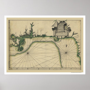Pôster Mapa adiantado 1784 da costa do golfo