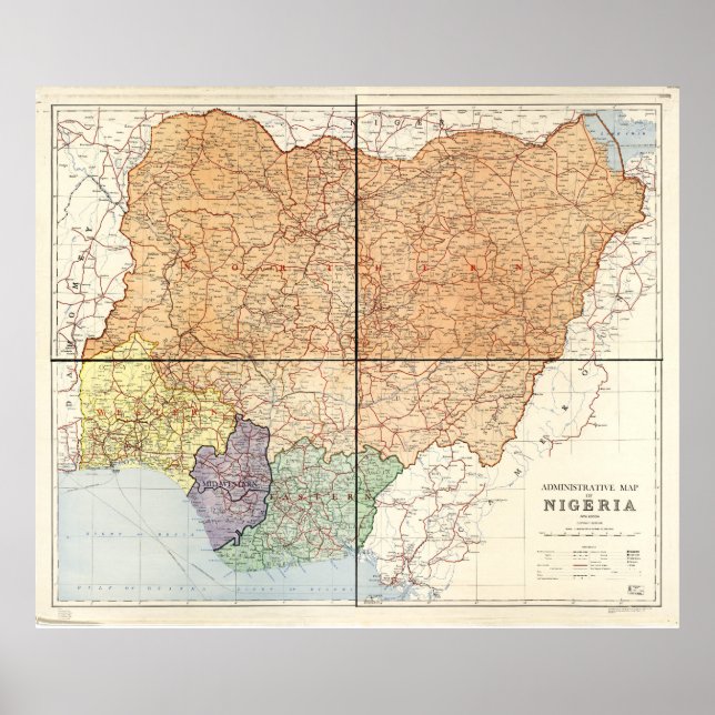 Poster Mapa administrativo da Nigéria (1965) (Frente)