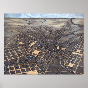 Pôster Mapa Aéreo Antigo da Cidade de San Antonio, Texas,
