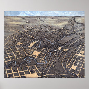 Pôster Mapa Aéreo Antigo da Cidade de San Antonio, Texas,