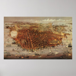 Poster Mapa Aéreo Antiquado de São Francisco, Califórnia