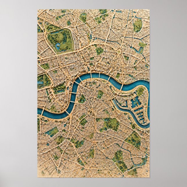Poster Mapa Aéreo da Cidade de Londres e Arte de Parede d (Frente)