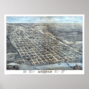 Pôster Mapa aério antigo da cidade de Austin, Texas de 18