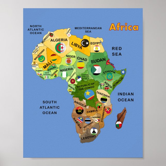 Poster Mapa africano com sinalizadores Trabalho de arte (Frente)