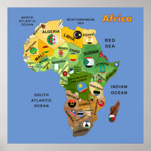 Poster Mapa africano com sinalizadores Trabalho de arte P