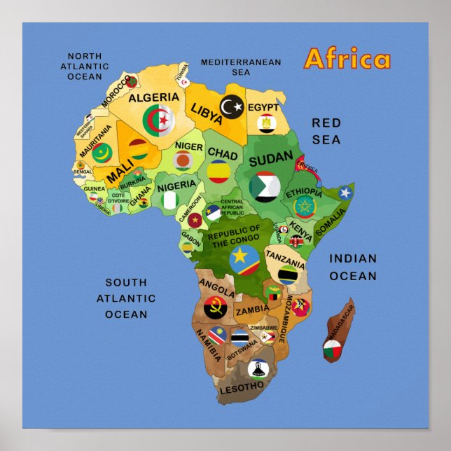 Poster Mapa africano com sinalizadores Trabalho de arte P (Frente)