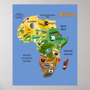 Poster Mapa africano com sinalizadores Trabalho de arte P