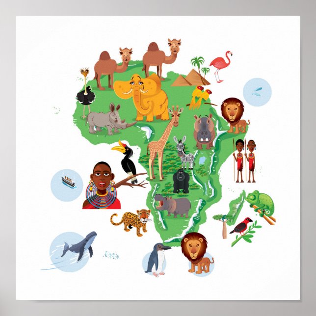 Poster Mapa Africano de Animais (Frente)