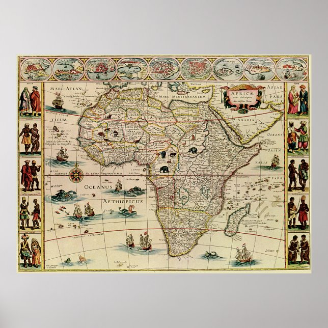 Poster Mapa africano de Willem Janszoon Blaeu, na década  (Frente)