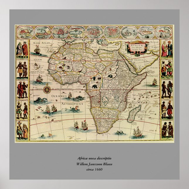 Poster Mapa africano de Willem Janszoon Blaeu, na década  (Frente)