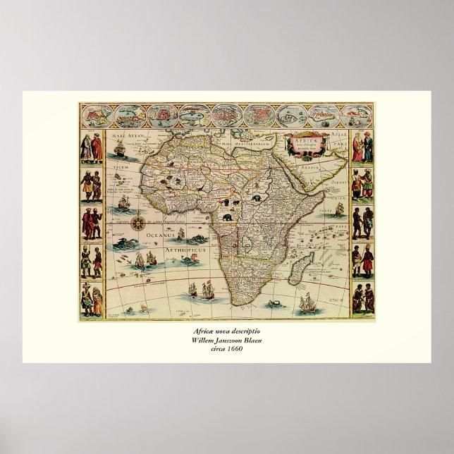 Poster Mapa africano de Willem Janszoon Blaeu, na década  (Frente)