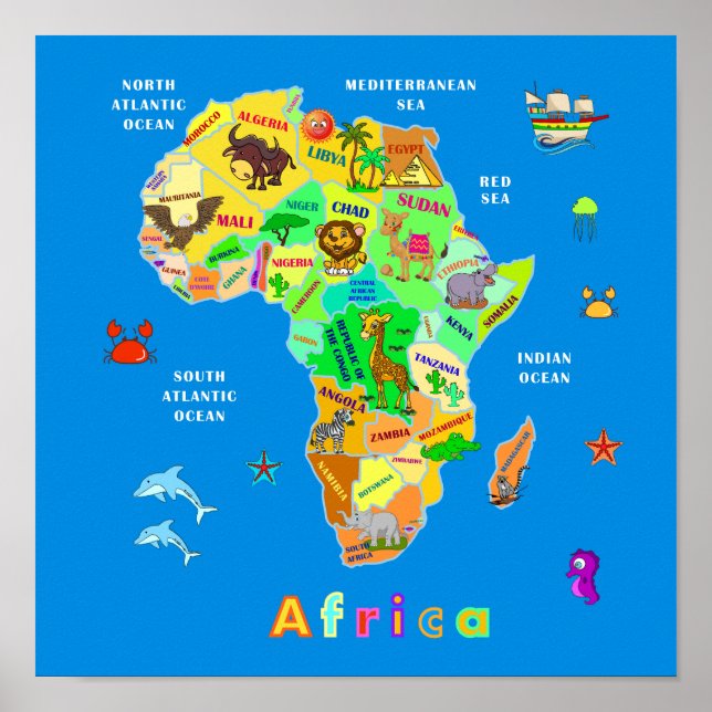Poster Mapa Africano para Crianças (Frente)
