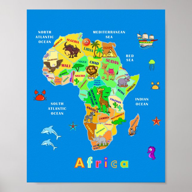 Poster Mapa Africano para Crianças (Frente)