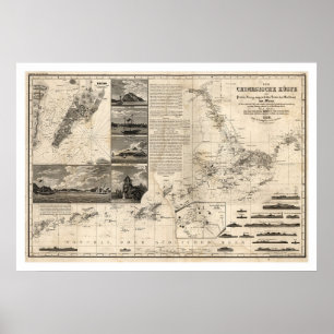 Pôster Mapa alemão de China com Guangdong e Macao 1834