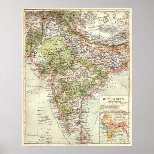 Poster Mapa alemão de India