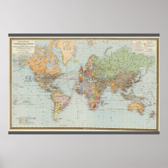 Poster Mapa alemão do mundo (1899) (Frente)