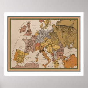 Poster Mapa alemão dos desenhos animados de 1914 WWI de