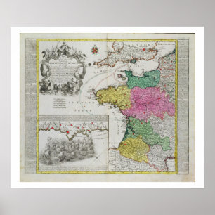 Poster Mapa alemão que mostra ataques navais ingleses no