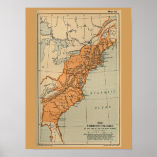 Pôster Mapa americano das colônias do original 13