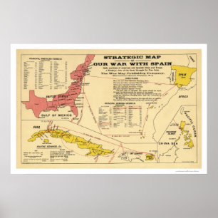 Pôster Mapa americano espanhol 1898 da guerra