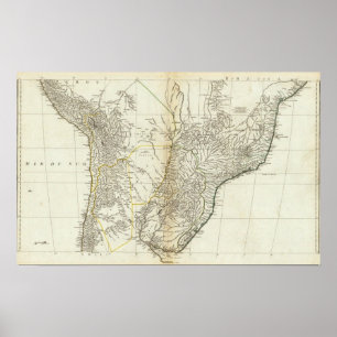 Pôster Mapa americano seção central gravada