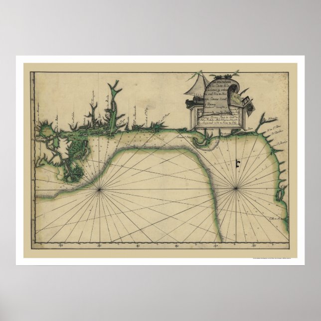 Pôster Mapa antecipado da costa do Golfo 1784 (Frente)