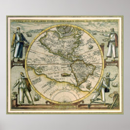 Poster Mapa Antigo, America Sive Novus Orbis, 1596