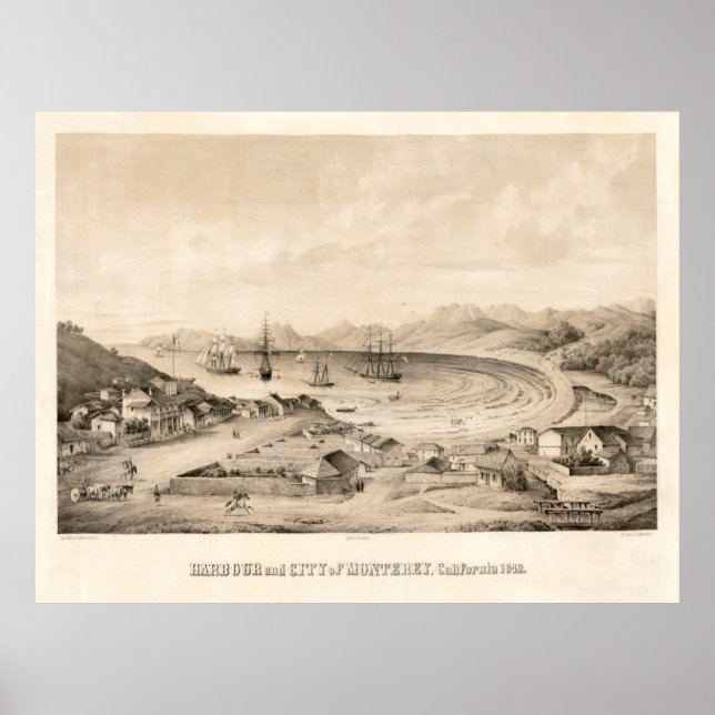 Poster Mapa antigo da AC Monterey (1850) (Frente)