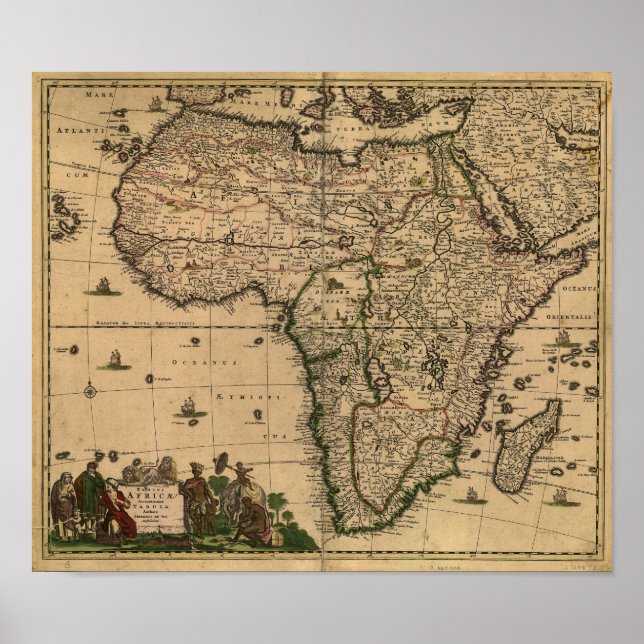 Pôster Mapa antigo da África 1680 por Frederick De Wit (Frente)