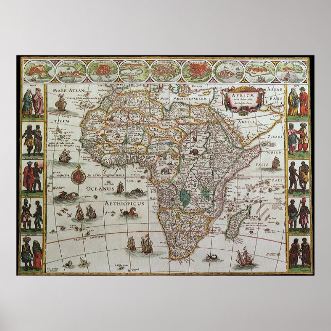 Pôster Mapa antigo da África, c. 1635 (Frente)