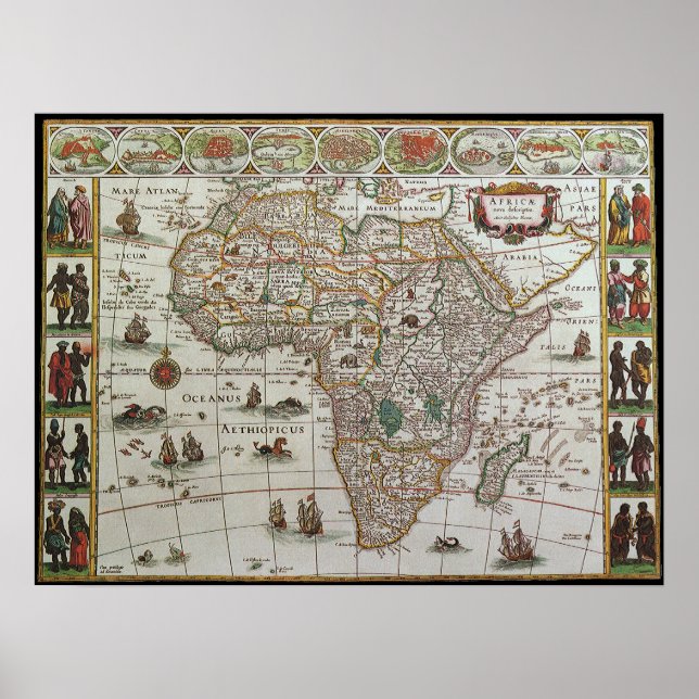 Pôster Mapa antigo da África, c. 1635 (Frente)