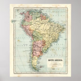 Poster Mapa de Vintage da América do Sul (1860) | Zazzle Brasil