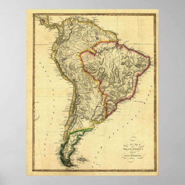 Poster Mapa antigo da América do Sul em 1817 por Samuel L (Frente)
