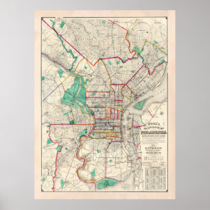 Poster Mapa antigo da AP Filadélfia (1890)