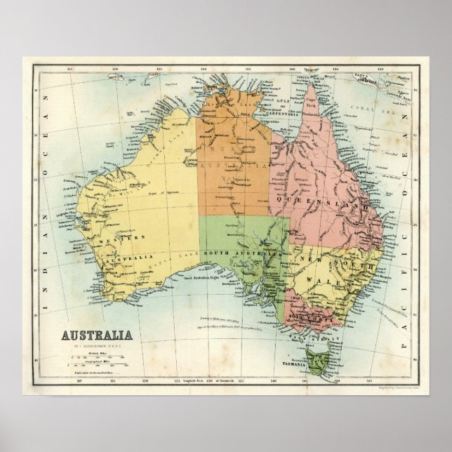 Poster Mapa antigo da Austrália (Frente)