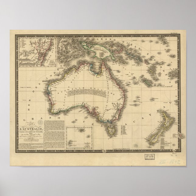 Pôster Mapa antigo da Austrália 1826 (Frente)