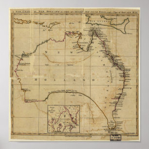 Pôster Mapa antigo da Austrália cerca de 1770