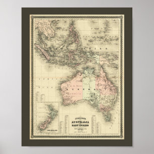 Poster Mapa Antigo da Austrália e Índias Orientais de 186