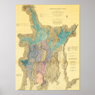 Pôster Mapa antigo da baía de Narragansett Rhode - ilha