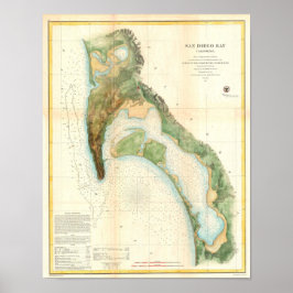 Pôster Mapa antigo da Baía de San Diego Califórnia