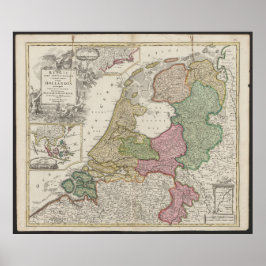 Poster Mapa Antigo da Bélgica e dos Países Baixos de 1702