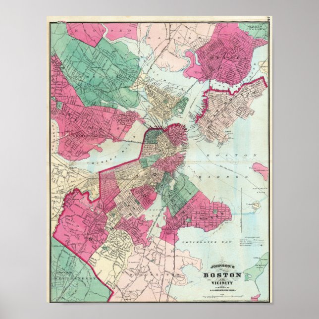 Poster Mapa Antigo da Cidade de Boston 1870 (Frente)