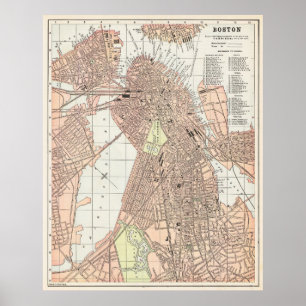 Poster Mapa Antigo da Cidade de Boston 1893