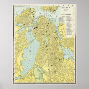 Poster Mapa Antigo da Cidade de Boston 1899