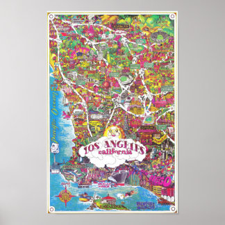 Poster Mapa Antigo da Cidade de Los Angeles na Califórnia