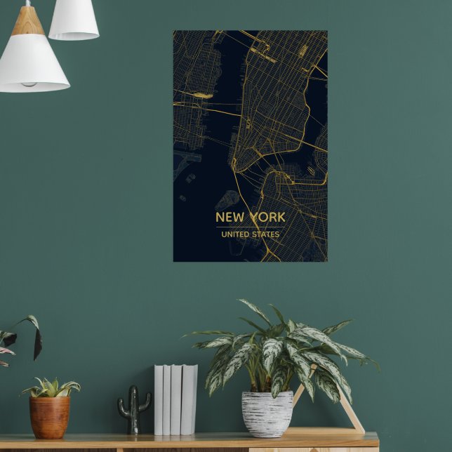 Poster Mapa Antigo da Cidade de Nova York em Arte Impress (Sala de Estar 1)