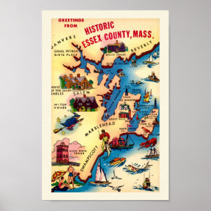 Poster Mapa Antigo da Costa de Massachusetts